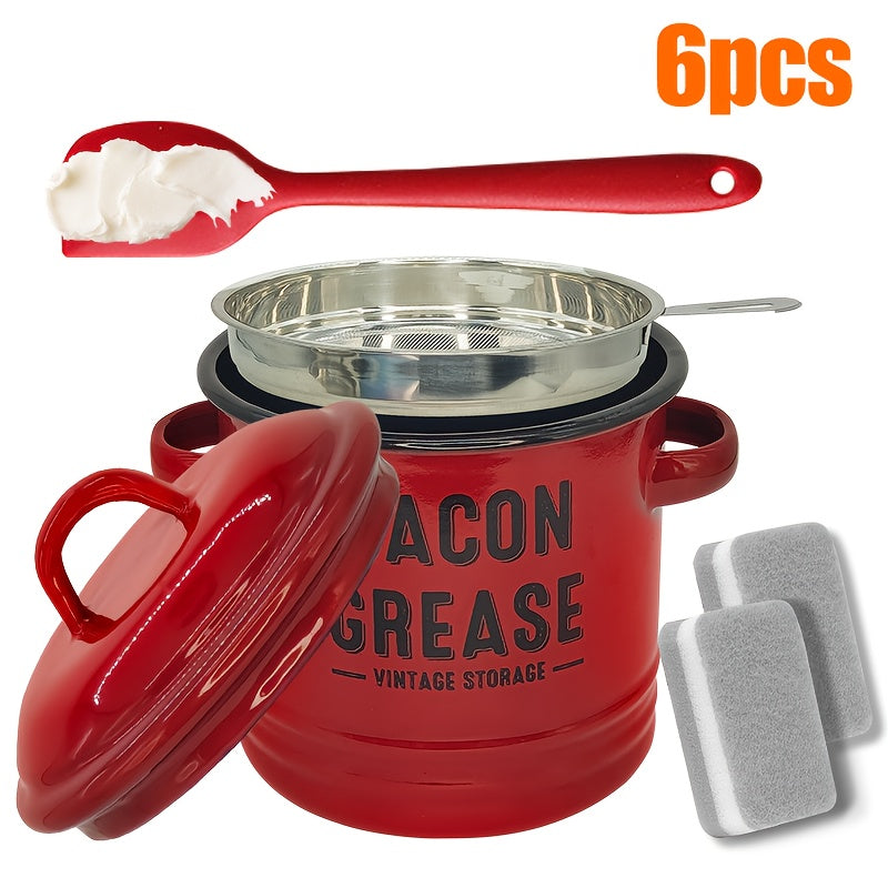1/6Pcs Enamel Oil Pot Set, Large Capacity Condiment Container, Oil Filter Bottle, Food Fresh-Keeping Storage Can, Bacon Grease Container,, High Temperature Resistant Direct Fire Use, Outdoor Travel Cookware, Handmade Gift Option