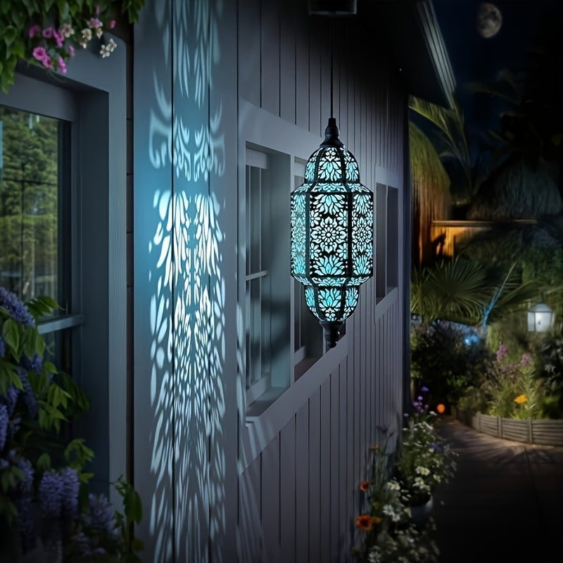 2-Piece Outdoor Solar Lantern, Colorful Moroccan Style Design, IP54 Waterproof Rating and Carved Patterns, Perfect for Decorating Garden, Patio, Walkway, or Halloween.