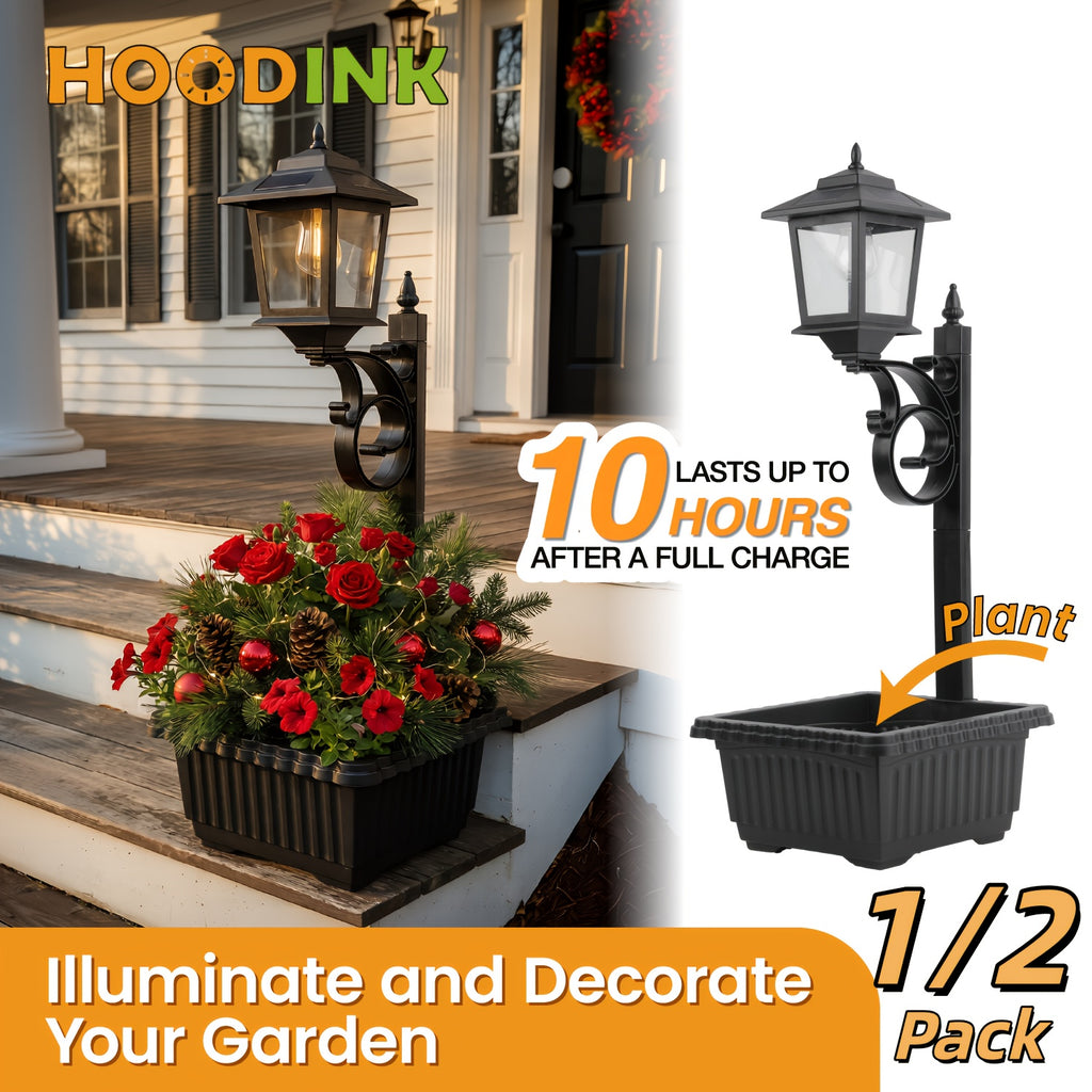 Solar Lamp Post Light - 2-in-1 Outdoor Planter, Suitable for Real or Artificial Flowers (Flowers Not Included). Glass Lampshade, 20 Lumen Glass Bulb, Wall-Mounted IP44 Decorative Outdoor Floor Lamp, Perfect for Lawn, Patio, Front/Back Door