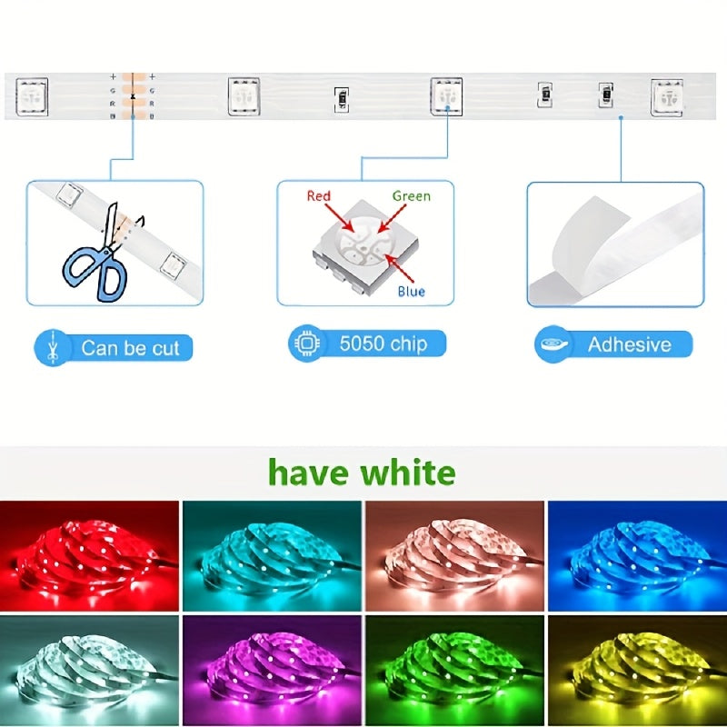 200.79 英吋/397.64 英吋/602.36 英吋/卷，12V 柔性贴片 5050 RGB LED 灯条，4PINs LED 胶带，多色，灯条。 （不含电源转接器、条形控制器）