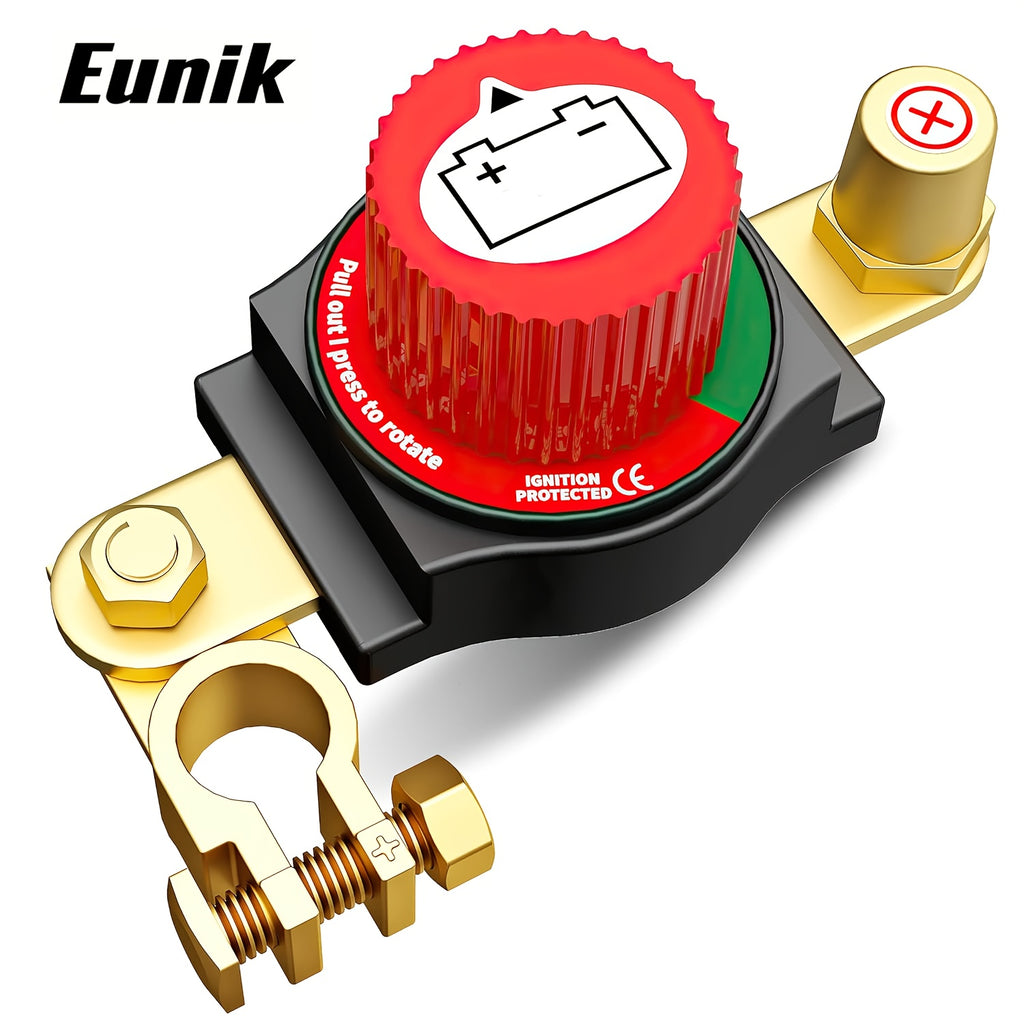 Battery Disconnect Switch – 12V Battery Cut-Off / Shut-Off Kit for Cars, RVs, Trucks, 4WD, Fits Positive Terminal with Flexible Mounting