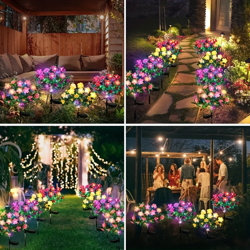 (Four-Piece Solar Mixed Color Azalea) Outdoor Garden Colorful Azalea Decoration 7-Color Solar Light Suitable for Courtyard, Balcony, Patio, Path, Lawn Decoration Atmosphere Solar Light Holiday Gift – For Friends and Family