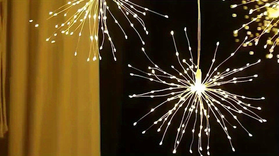 200 LED Starburst Sphere Light, Firework Light Battery Powered Tent Pendant Light Remote Control Waterproof Hanging Light, Perfect for Garden Courtyard Porch Christmas Party Home Decoration Warm White Light