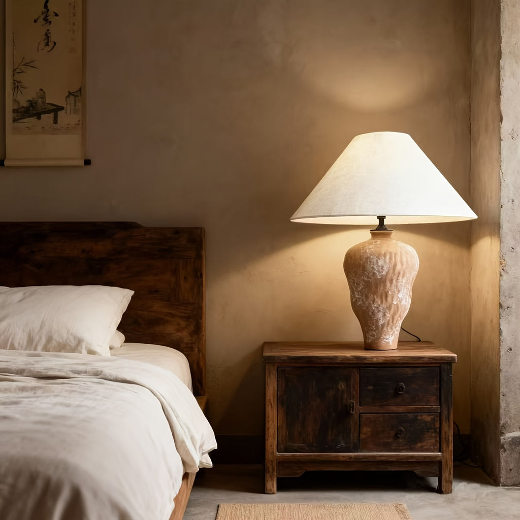 Wabi-sabi style mid-century modern table lamp, with mushroom-shaped lampshade and walnut veneer — controllable bedside lighting, suitable for bedroom, nightstand, minimalist decoration — includes in-line switch bulb (no)
