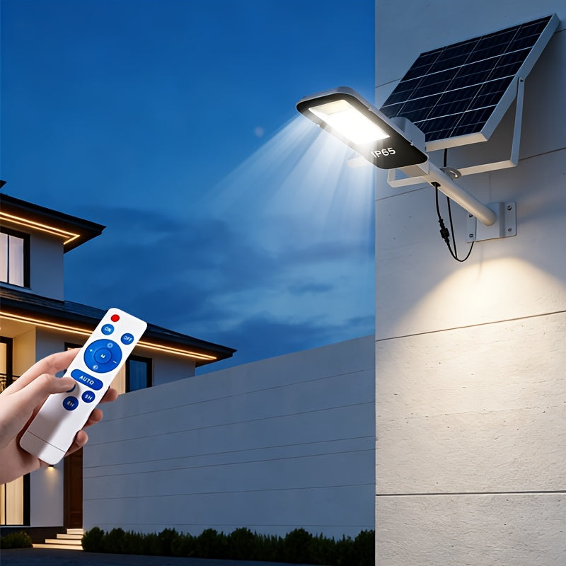 High Power Outdoor Super Bright Solar Light, 10000mAh, 6500K, 375 LEDs, 3H/5H/8H Three Timing Modes, Smart Light Control LED Courtyard Street Light, with Remote Control