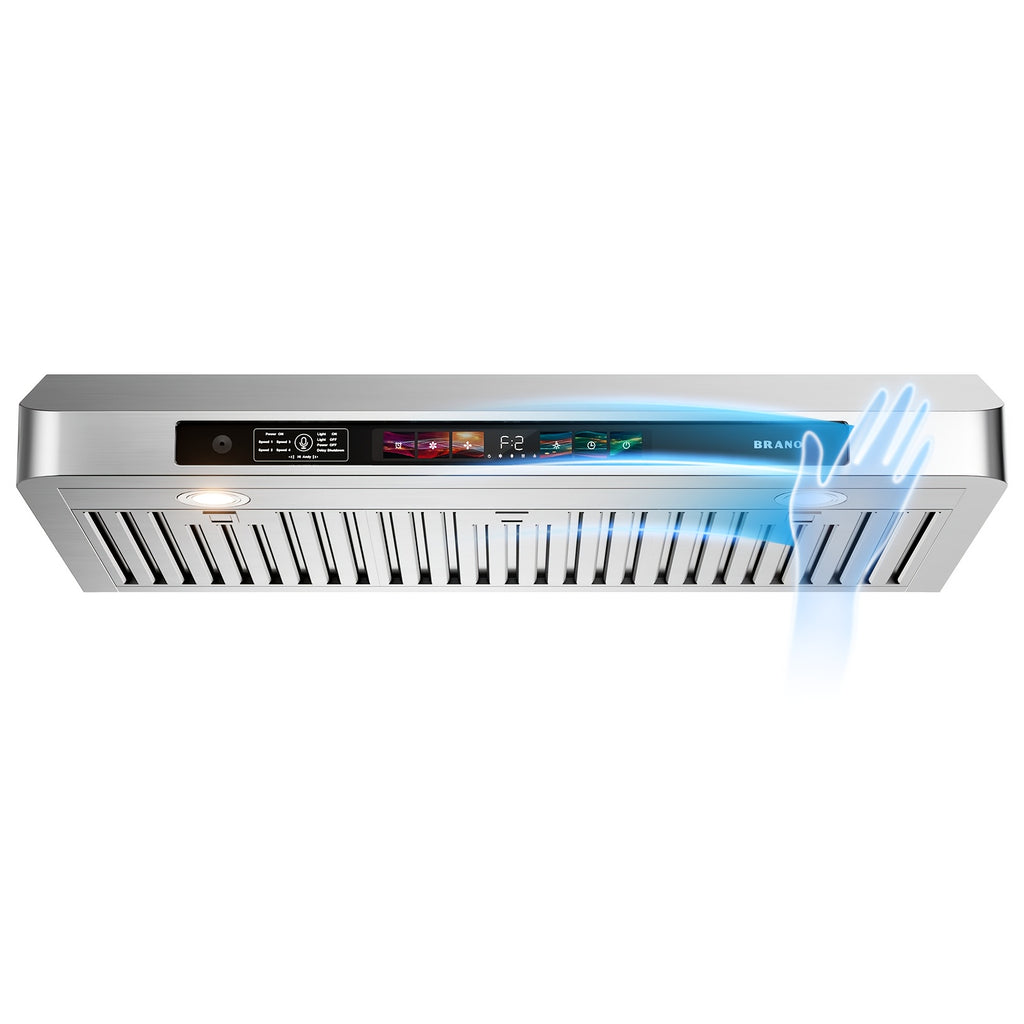 BRANO 36-Inch Under Cabinet Range Hood – Voice, Gesture & Touch Control, 900 CFM Kitchen Ventilation Fan with 4-Speed Exhaust Fan, Stainless Steel Stove Hood with LED Lighting & Baffle Filter