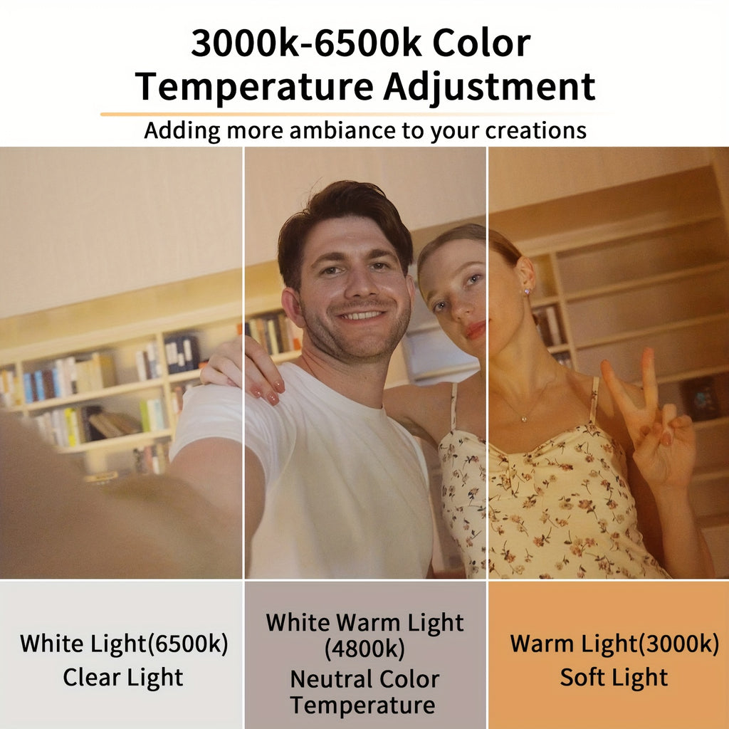 Desiontal iReal X1全彩RGB补光灯vlog相机拍摄柔光美颜灯带LED三色温3000-6500K模式户外便携手机自拍摄影打光静物拍摄 冷靴座和1/4螺孔安装
