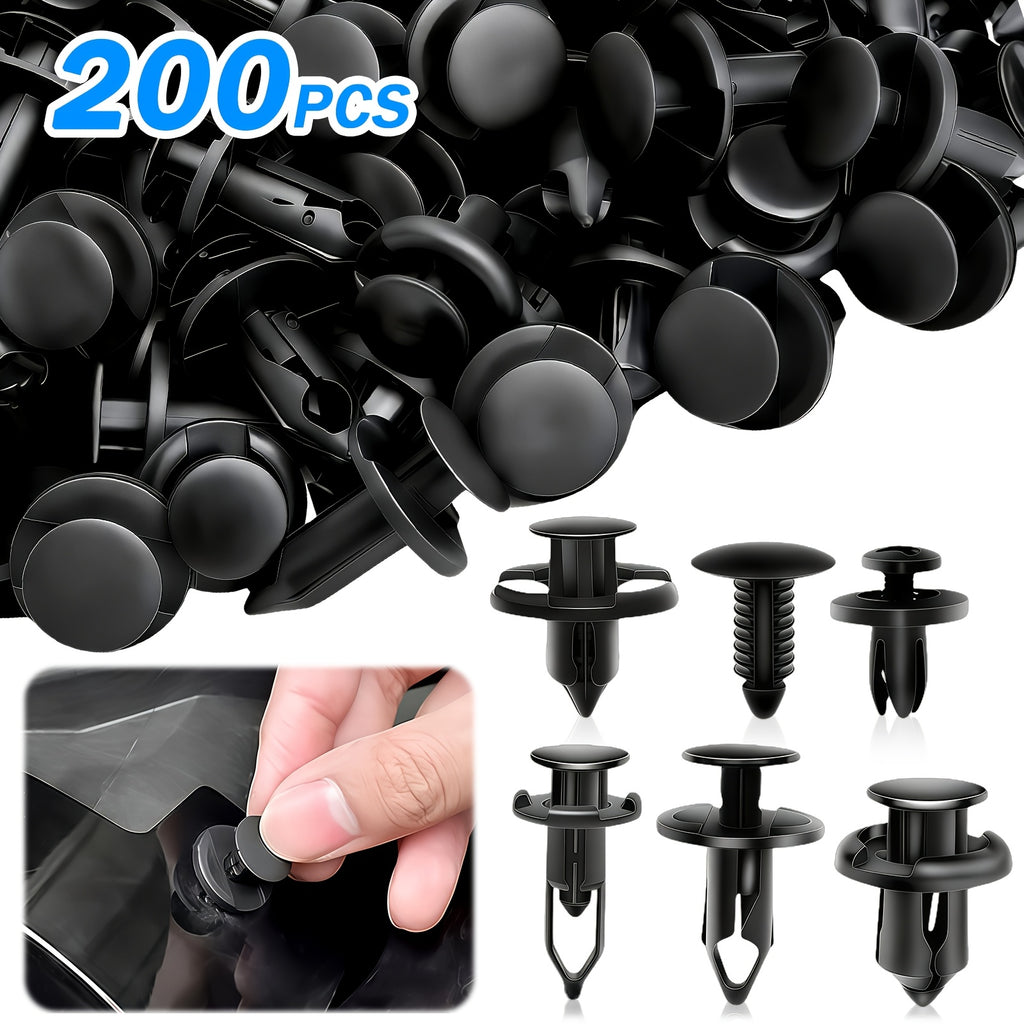 200-Piece Multi-Purpose Universal Car Retainer Clips, Assorted Sizes 6mm-10mm, Sturdy & Durable, Portable & Practical, Multi-Use Auto Fasteners for Car Bumper, Fender & Trim Repair