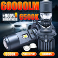 2-Pack H4 LED Mini Lens Car Headlight Bulb Set, Provides 60,000 Lumens, 6500K Color Temperature, CSP 3570 Chip, Easy Plug-and-Play Installation, 900% Brightness Increase, Efficient Heat Dissipation, Suitable for High Beam