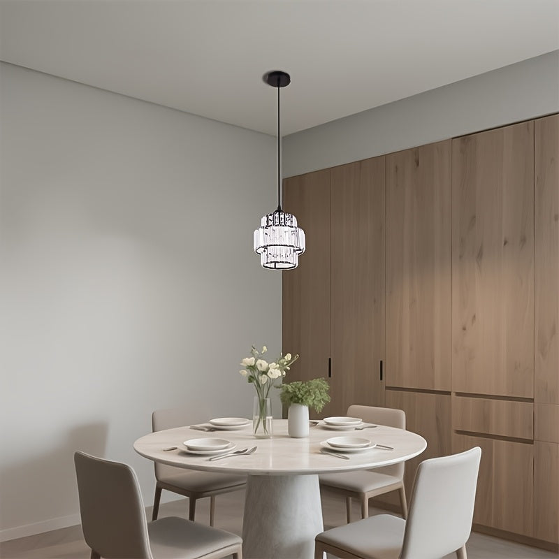 1 piece, modern crystal pendant light, modern chandelier with crystal plate metal lampshade, height-adjustable ceiling light, pendant light for bars, restaurants, living rooms, ceiling lighting fixture above sinks, E26/E27 base (bulb not included)