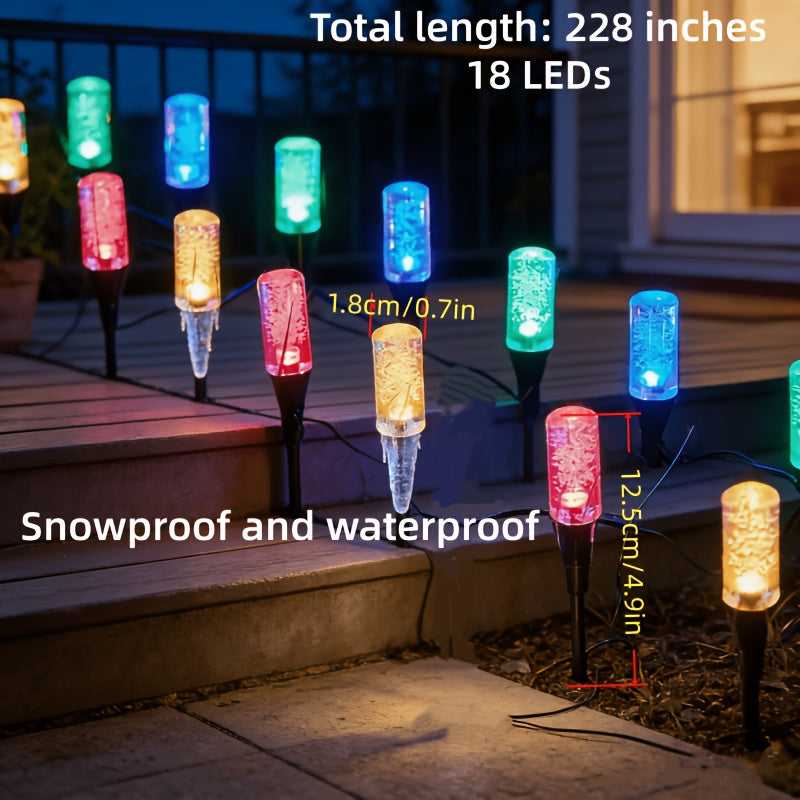 18-Piece Outdoor Solar Light, Colorful LED Ice Silk Garden Ground Insert Light, IP54 Waterproof Rating, Warm Light Landscape Lighting, Suitable for Courtyard, Lawn, Patio, Walkway, Fence and Party Decoration (Warm Light / White Light / RGB)