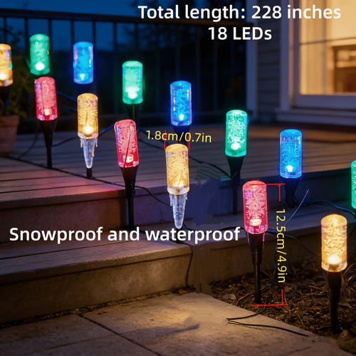 18-Piece Outdoor Solar Light, Colorful LED Ice Silk Garden Ground Insert Light, IP54 Waterproof Rating, Warm Light Landscape Lighting, Suitable for Courtyard, Lawn, Patio, Walkway, Fence and Party Decoration (Warm Light / White Light / RGB)