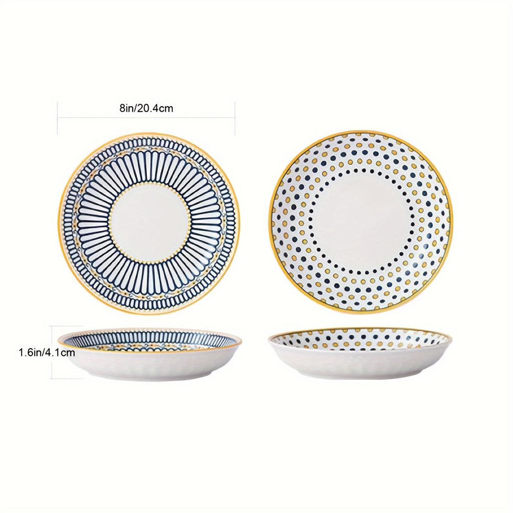 2pcs, 8-Inch Ceramic Bowls, Mixed Colors, Creative Shallow Soup Bowl, Pasta Bowl, Dessert Plate, Large Salad Bowl for Home Kitchen & Restaurant, Kitchenware, Tableware Accessories