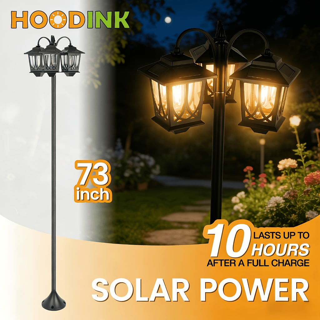 1 Set 3-Head Solar Lamp Post Light, 73-Inch Outdoor Waterproof Solar Light, Path Light for Garden, Lawn, Courtyard