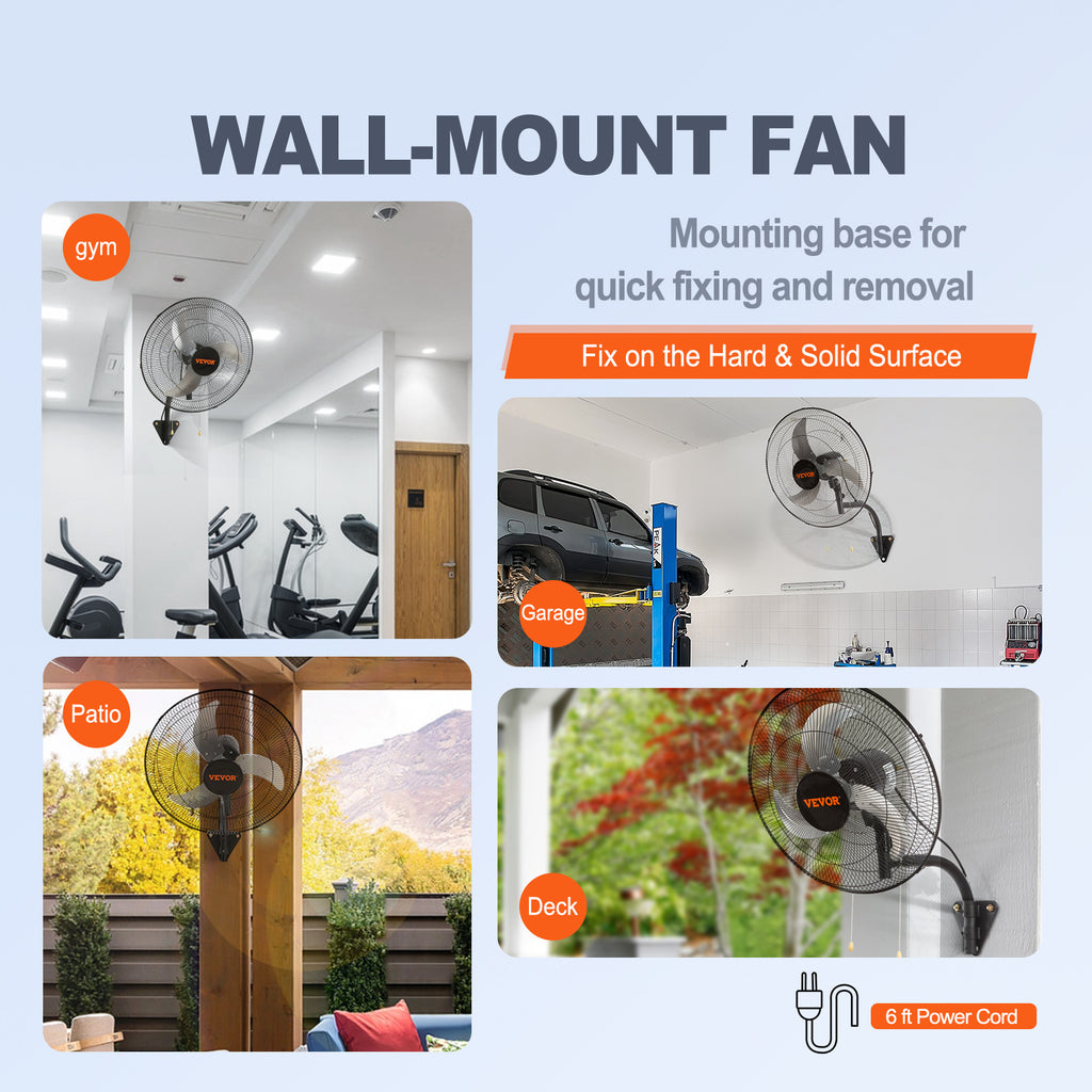 VEVOR Wall Mount Fan, 1/2 Pack, 18 Inch Oscillating, 3 Speed Settings, Max 4000 CFM, Industrial Indoor Fan, Ideal for Commercial, Residential, Warehouse, Greenhouse, Workshop, Basement, Garage, Black