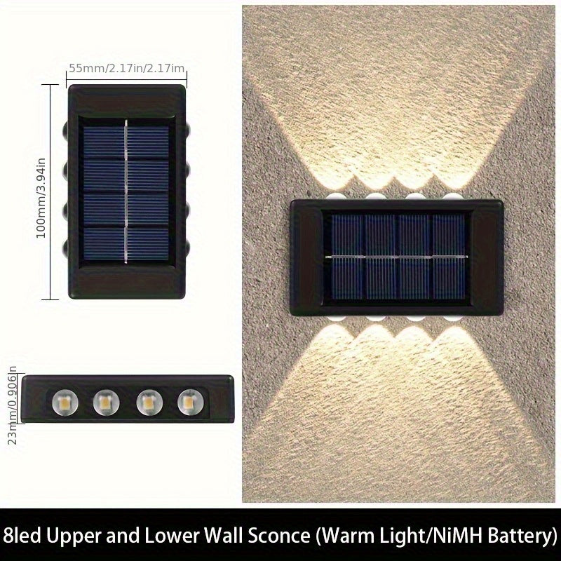 1-Piece 8-LED Solar Up and Down Wall Light, IP44 Outdoor LED Path Light, Suitable for Garden, Lawn, Courtyard and Fence Decoration – Light Up Your Courtyard with Solar Energy