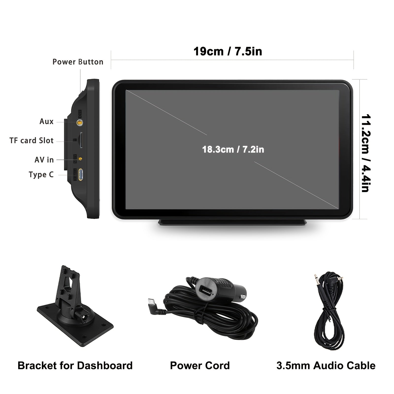 Plympton 7-Inch Portable Car Carplay Display, Android & Carplay Dual System Car Touchscreen, 2026 Portable Car Navigation System, Car Display, Multimedia Functions, Voice Control, Bluetooth Connection, Screen Mirroring