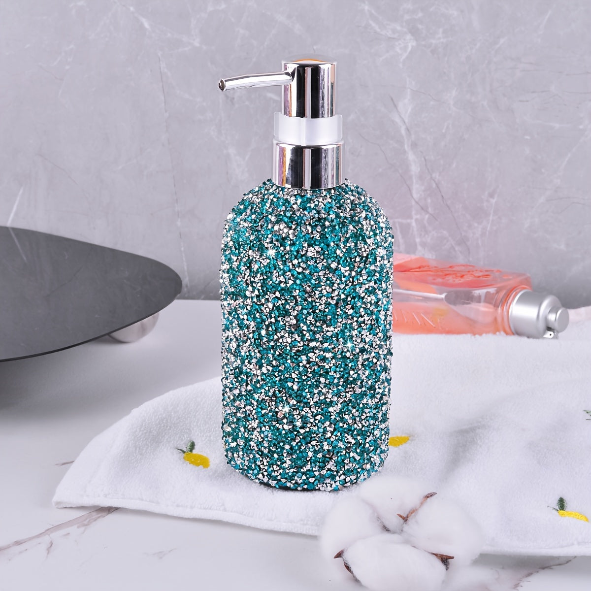 500ml Diamond-Inlaid Bubble Press Soap Dispenser - Refillable Shampoo, Body Wash & Lotion Bottle - Elegant Bathroom Accessory