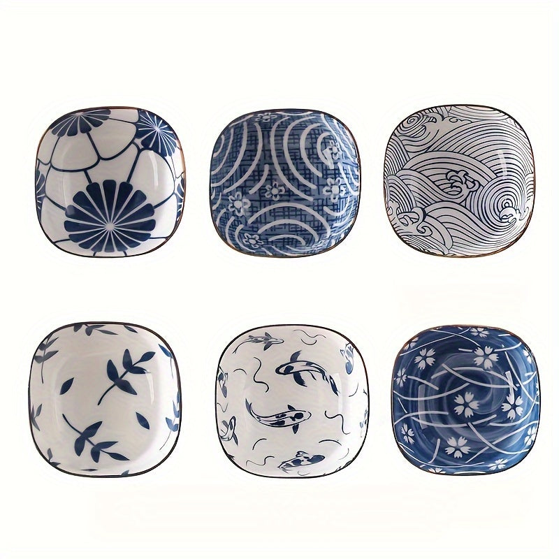 6-Piece Japanese Vintage Ceramic Small Plates – Sauce Dish, Snack Plate, Nine-Grid Hot Pot Home Seasoning Dish – Perfect for Home Kitchen, Western Restaurant Parties & Other Uses