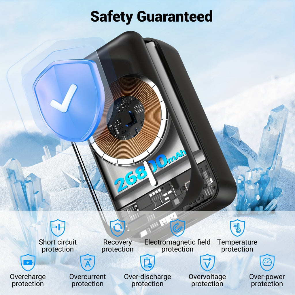 26800mAh Power Bank for Heated Jacket & Vest, 20W USB-C PD Battery Pack with Built-in Cables & LED Display, Portable Charger for Heated Clothing, Phone & Outdoor Use