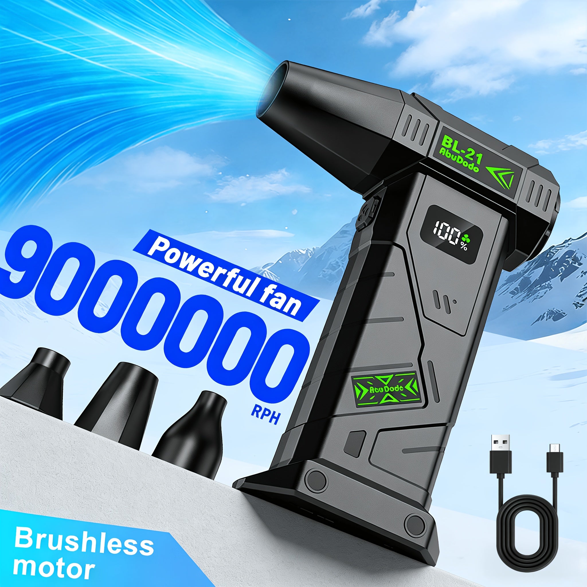 New Upgraded Portable Turbo Jet Fan, Quiet Noise Reduction, Cordless Air Blower, Air Dryer, High Power Turbo Dust Removal Fan, Equipped with Brushless Motor, Built-in Large Capacity Long Lasting Battery