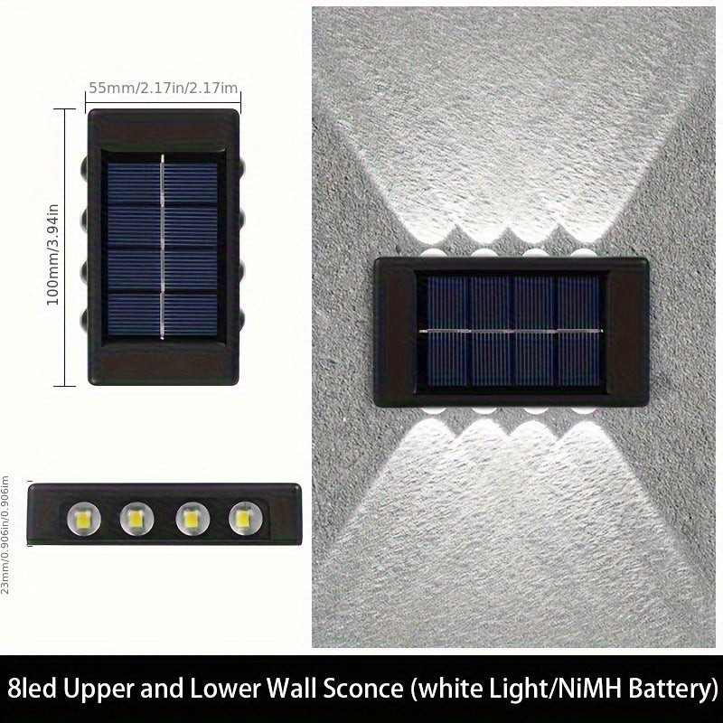 1-Piece 8-LED Solar Up and Down Wall Light, IP44 Outdoor LED Path Light, Suitable for Garden, Lawn, Courtyard and Fence Decoration – Light Up Your Courtyard with Solar Energy