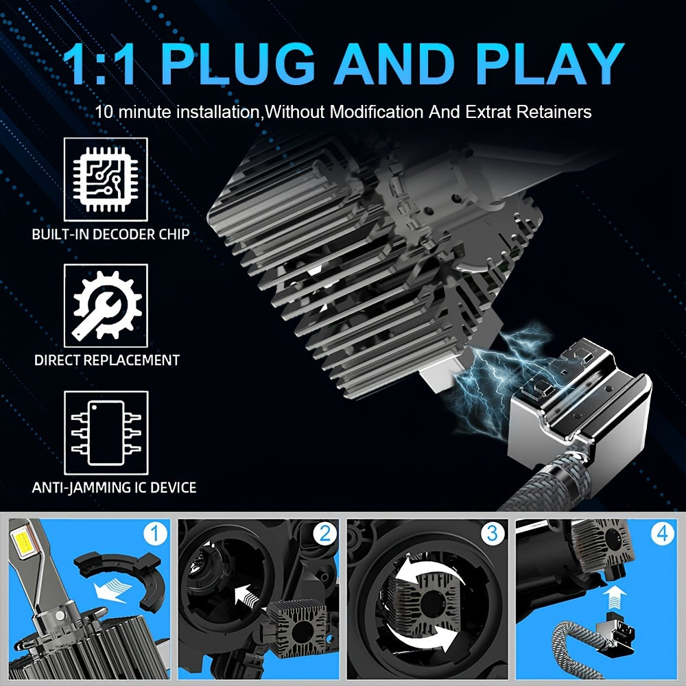 2 Pcs D1S D2S D3S LED Headlight Bulbs, Canbus Ready D1R D2R D3R Car Bulbs LED 6500K CSP Chip 120W Plug-and-Play