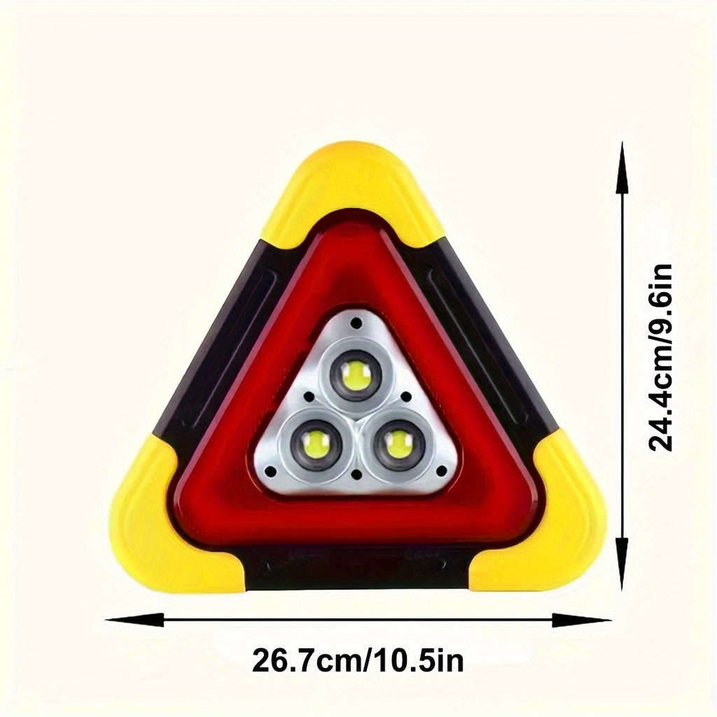 1-Portable LED Traffic Warning Light with COB Beads, USB Rechargeable Emergency Warning Sign, Solar Triangle Light with Built-in Battery, Safety Model for Roadside, Site & Vehicle Breakdown Use