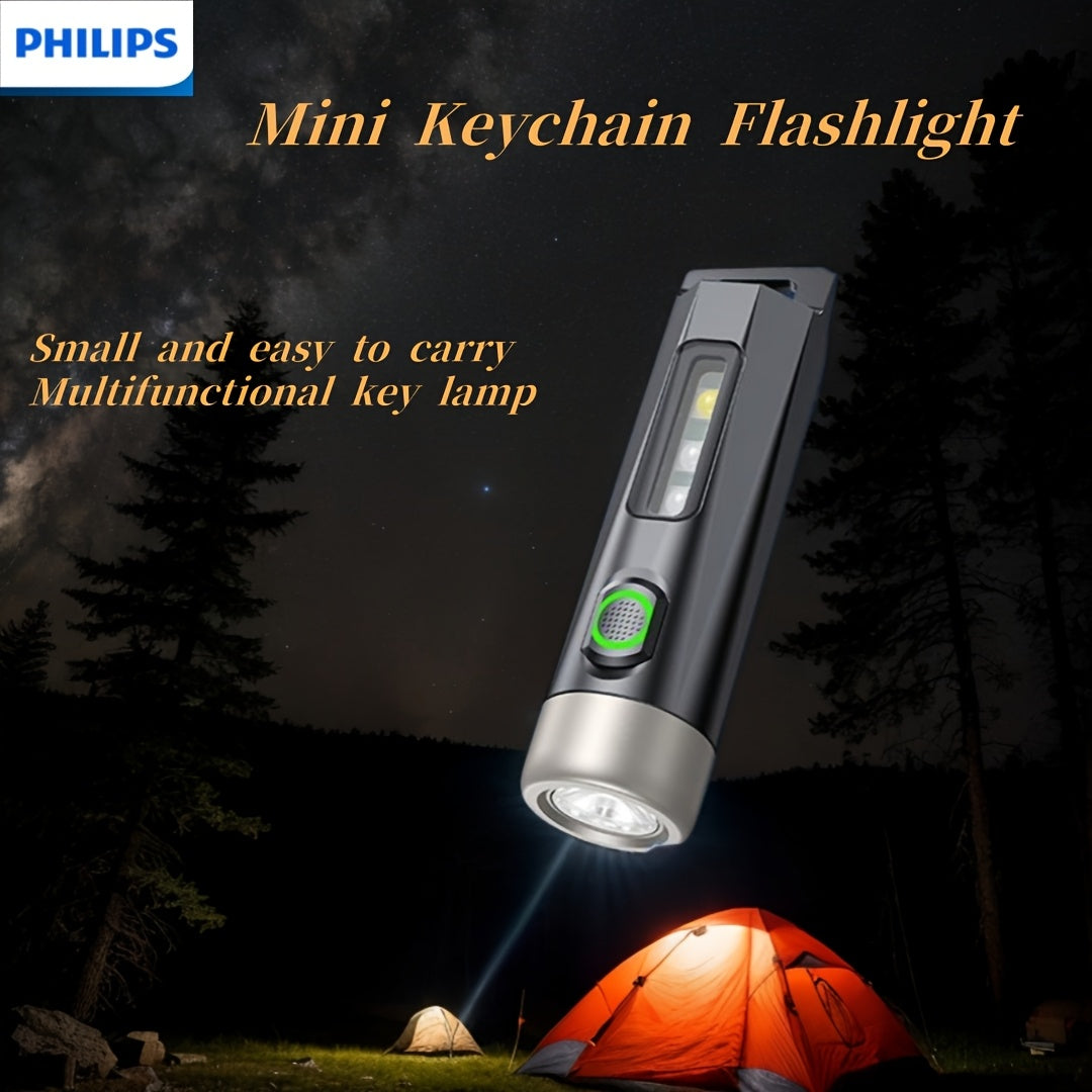 Philips Bright Mini Flashlight, Portable with Keychain Clip, UV Light Flashlight, Type-C Rechargeable, Essential for Night Commuting & Travel