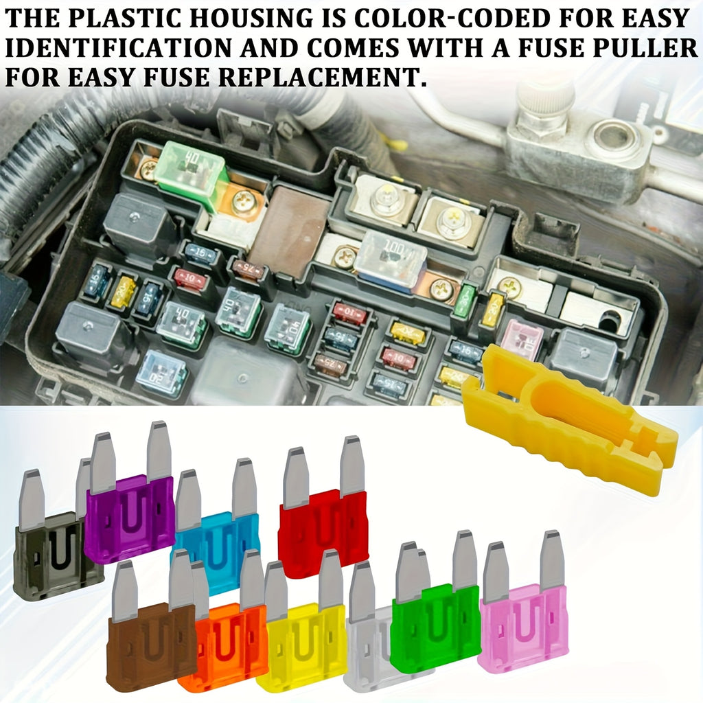 120 Piece Mini Fuses Car Fuse Assortment Kit, Auto Blade Fuse Kit with Puller Tool, Mini Color Coded Plug-in Fuses (2A/3A/5A/7.5A/10A/15A/20A/25A/30A/35A), Suitable for Cars, RVs, Trucks