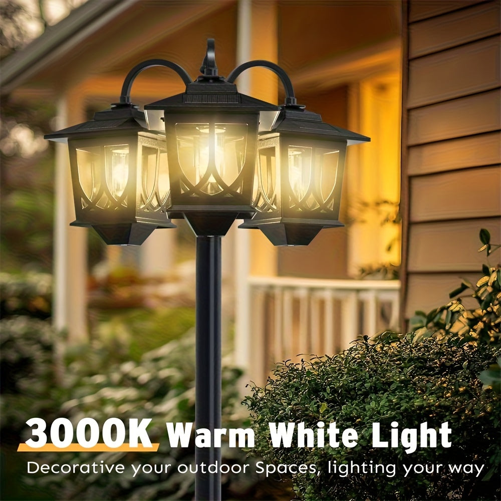 1 Set 3-Head Solar Lamp Post Light, 73-Inch Outdoor Waterproof Solar Light, Path Light for Garden, Lawn, Courtyard