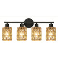 Farmhouse style 4-light hardwired semi-flush mount / ceiling mount vanity mirror light, with hand-woven lampshade — vintage cast iron top-mount wall light, suitable for bathroom, bedroom, hallway mirror installation (mirror not included)