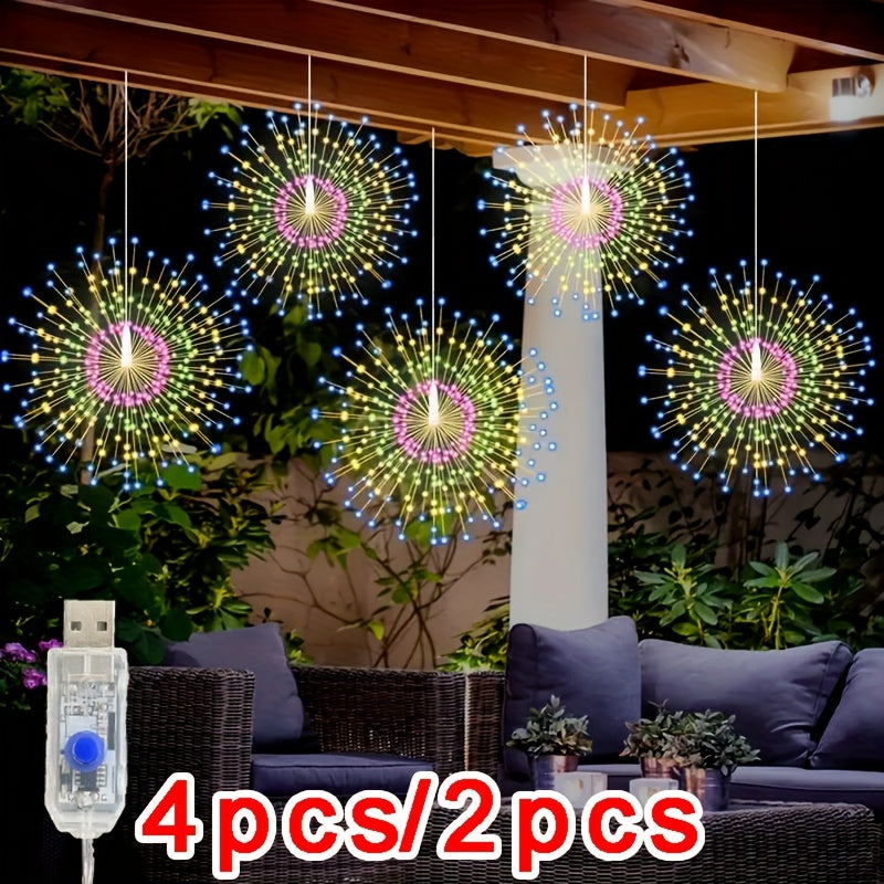 2/4 LED悬挂仙女灯，180/360星爆球灯，8种可调模式IPX4悬挂仙女灯，铜线火花灯，适合花园派对、帐篷、圣诞节