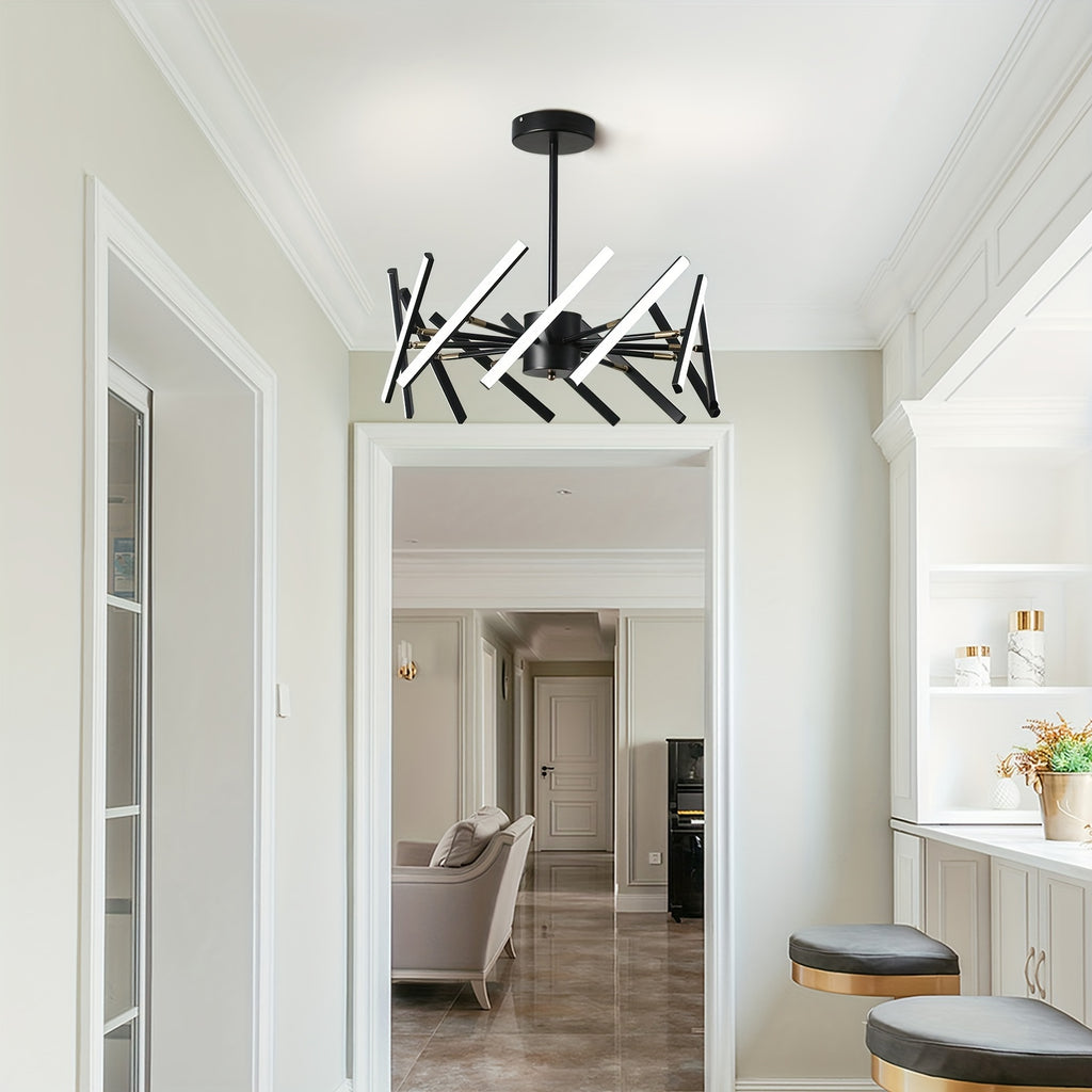 Modern LED pendant light, dimmable black LED pendant light, 12-light flush mount chandelier dining room lighting fixture, DIY ceiling light for bedroom kitchen living room, LED lighting and home decoration