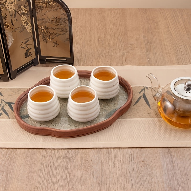 4pcs 130ml/5.4oz Japanese Retro Style Ceramic Tea Cup, Sake Cup Small Tea Cup, Espresso Cup, Handleless Porcelain Coffee Cup, Chinese Kung Fu Tea Cup Zen Style, Ideal for Home Tableware, Best Gift for Friends and Family