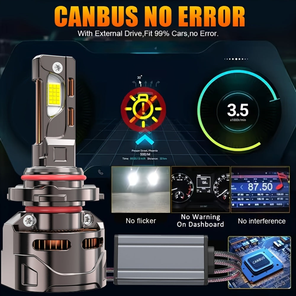 2 Pcs LED Car Headlight Bulbs, 57300 Lumens, 300W High Power, H1, H4, H7, H11, High/Low Beam, HB3/9005, HB4/9006, HIR2/9012-O129, 9570 CSP Chip, Plug-and-Play, Aluminum, External Driver, 900% Brightness Increase, No Battery Included