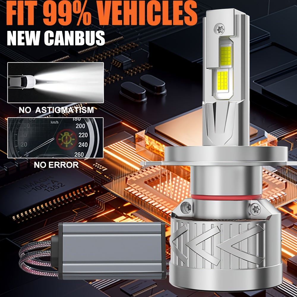 2-Pack H4 LED Headlight Bulbs, Compatible with H1, H4, H7, H11, 9005/HB3, 9006/HB4-O124 Sockets, High Power Design, CAN Bus Error-Free, High/Low Beam Dual Mode, 60,000 Lumens Brightness, 900% High Brightness