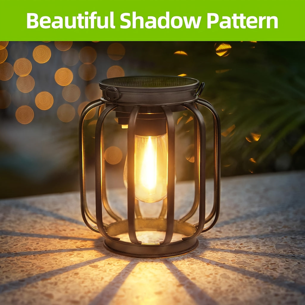 2 Pack Solar Outdoor Pendant Light, Hanging Metal Lantern, Modern Metal Solar Pendant Light with Hook, Warm Light Lantern for Garden, Perfect for Outdoor Garden, Patio, Entrance Lighting Decorative Hanging Light
