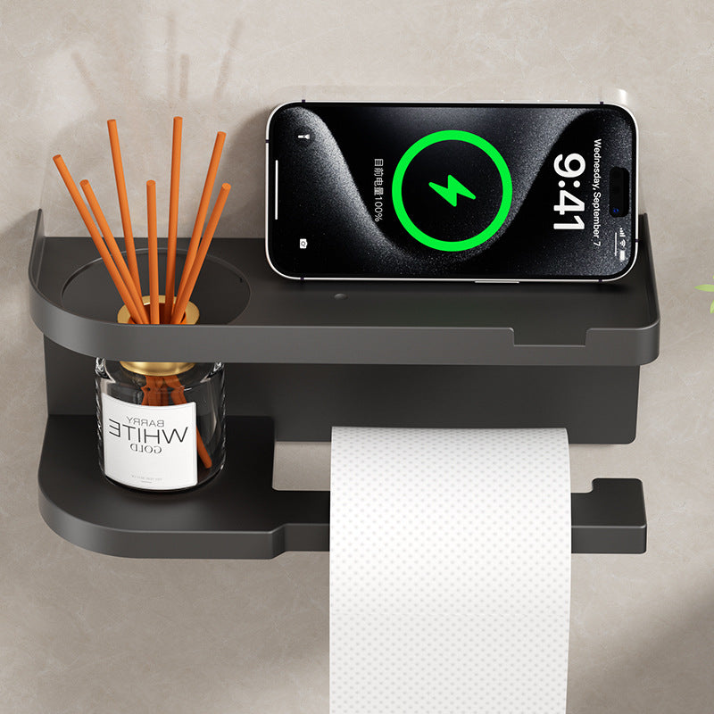 1pc Self-Adhesive Wall Mount Toilet Paper Holder & Bathroom Shelf - Easy Install | Modern Bathroom Decor | Moisture-Resistant, Bathroom Storage & Organizer