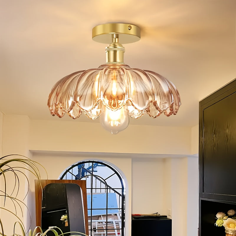 Modern Semi-Flush Mount Pendant Light, Industrial Style Glass Shade Ceiling Light, Suitable for Bedroom, Living Room, Dining Room, Bedside and Hallway (Bulb Not Included)
