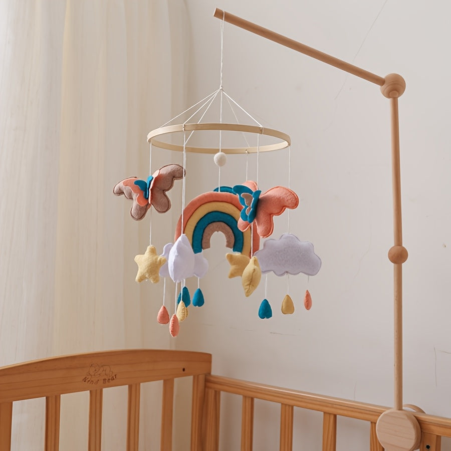 baby toys，Baby Sheep & Star & Moon Bed Bell,Baby Mobile Crib,手工制作的彩虹蝴蝶床铃，益智，增强儿童手眼协调能力，预防近视，适合儿童房装饰，亲子互动的最佳礼物，生日礼物，圣诞节礼物