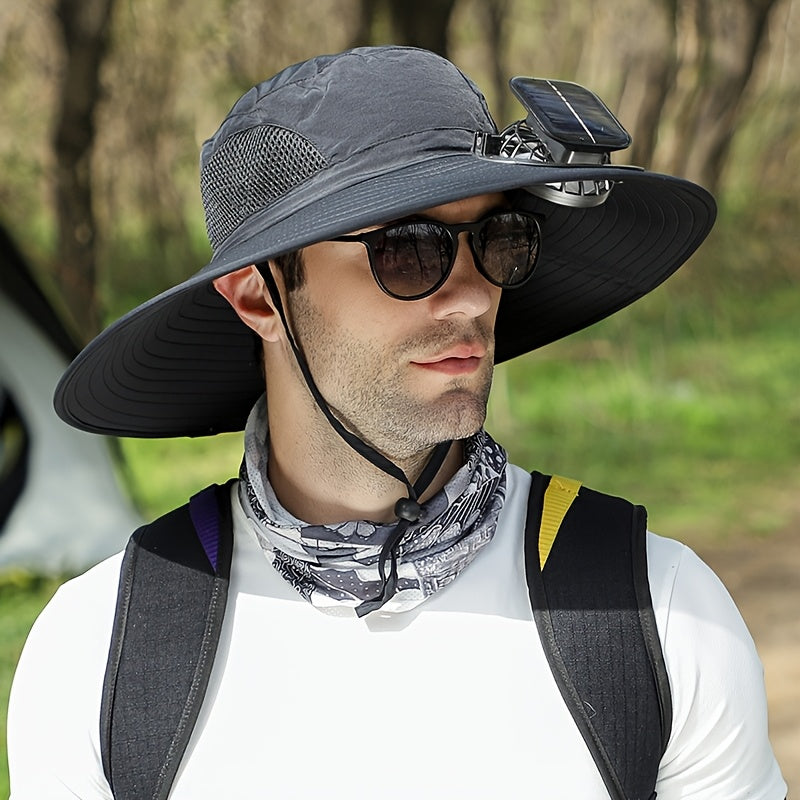 Outdoor Solar Fan Hat, 3-Speed Adjustable High Wind Breathable Design, Unisex Travel Mountaineering Bucket Hat, Essential Summer Outdoor Cooling Hat