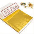 50片金箔纸（3.15英寸×3.35英寸），仿金箔纸，适用于树脂工艺品、美甲、史莱姆、剪贴簿、画布绘画、DIY艺术鎏金雕像、家具及墙面装饰