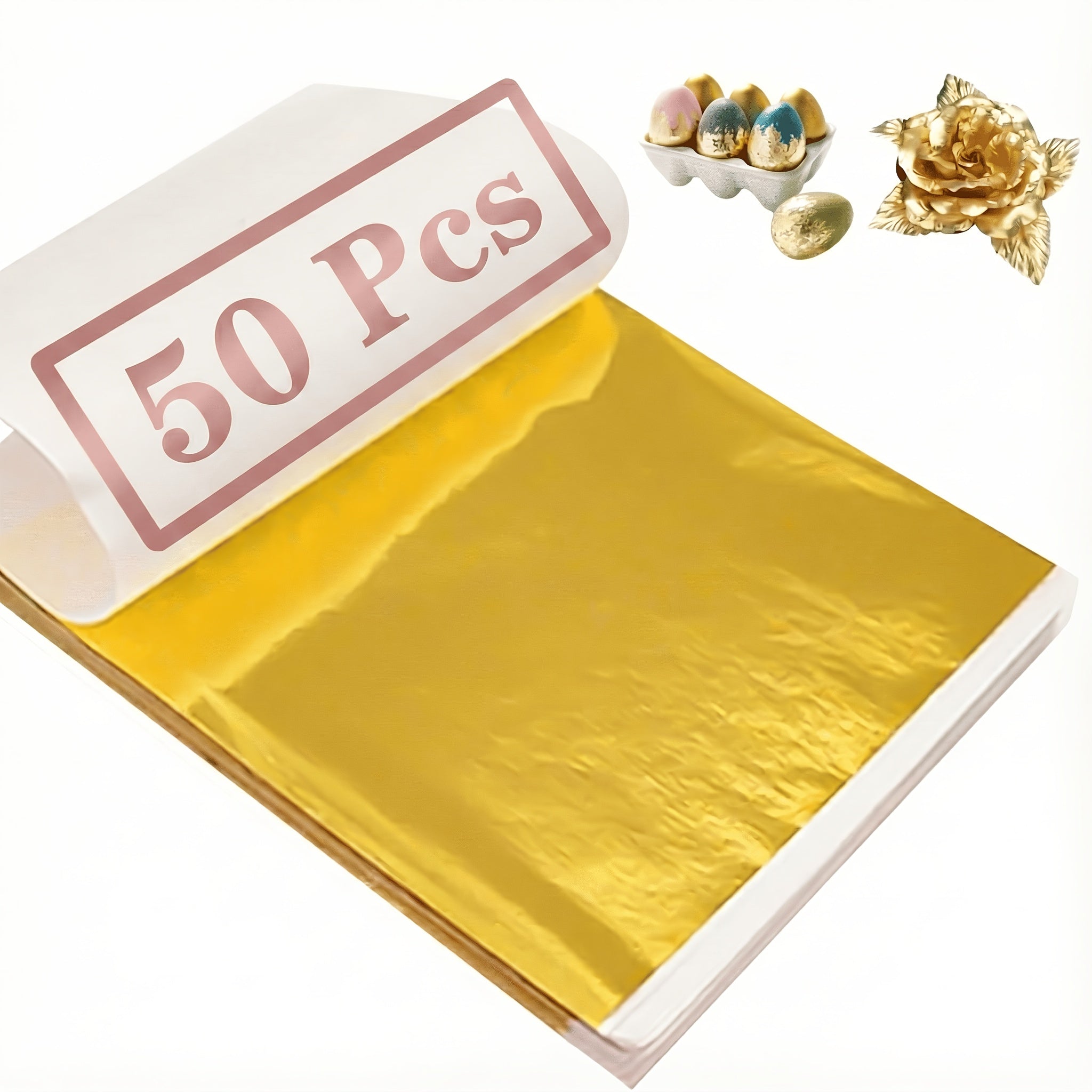 50片金箔纸（3.15英寸×3.35英寸），仿金箔纸，适用于树脂工艺品、美甲、史莱姆、剪贴簿、画布绘画、DIY艺术鎏金雕像、家具及墙面装饰