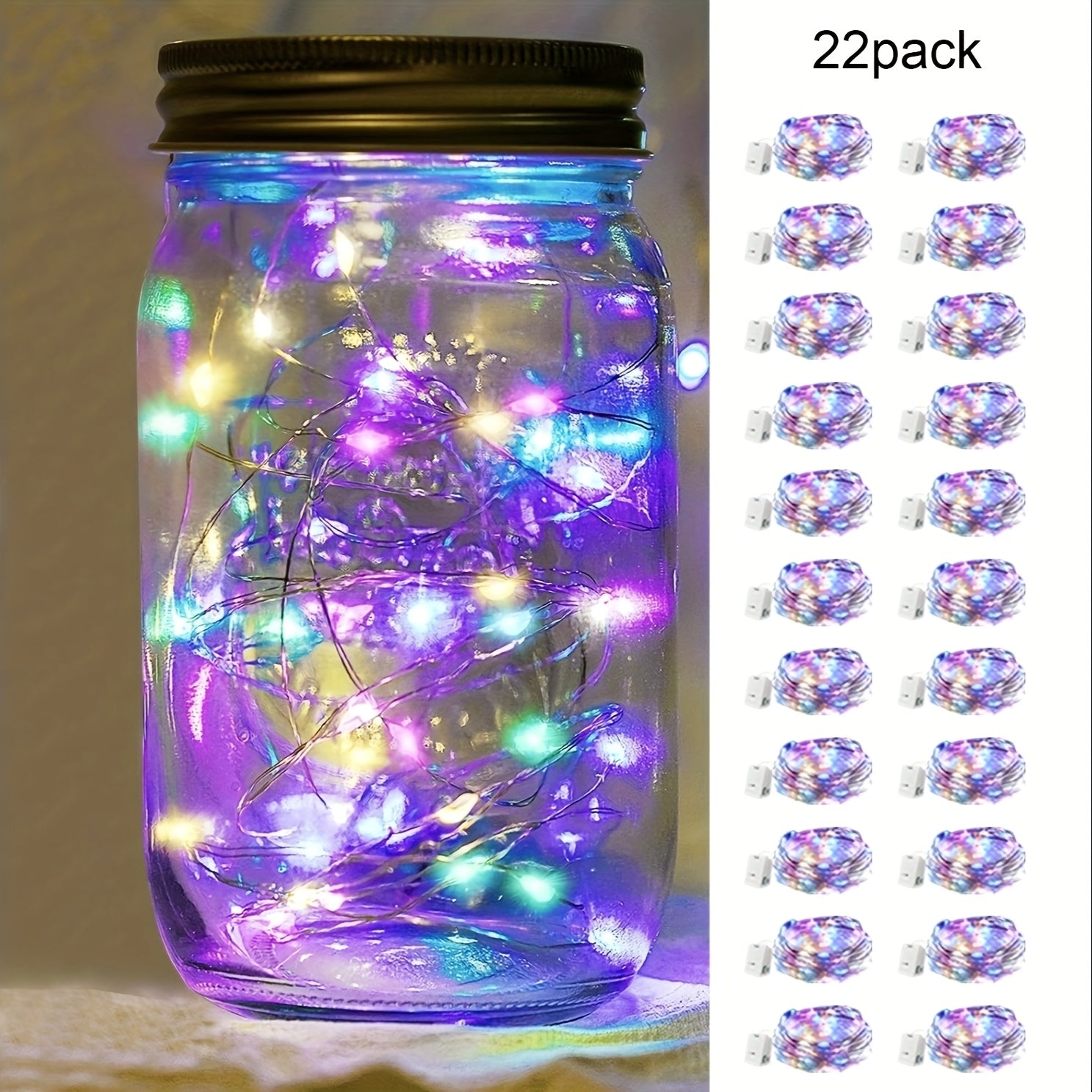 22件童话灯电池驱动串珠灯-7英尺20颗LED迷你星光灯，萤火虫星空DIY卧室装饰，适合婚礼、派对、节日、圣诞（闪烁）