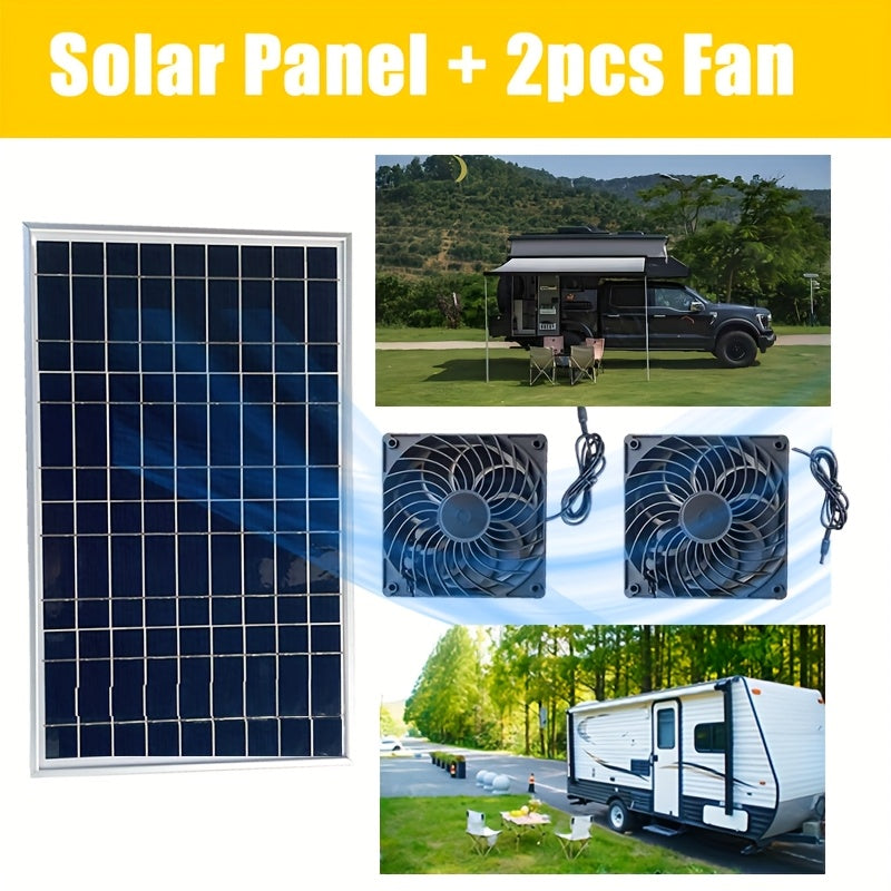 2-Pack Solar Fan Set, Outdoor Ventilation Exhaust Fan for RV, Chicken Coop, Greenhouse, Shed and Pet House, Battery-Free Design