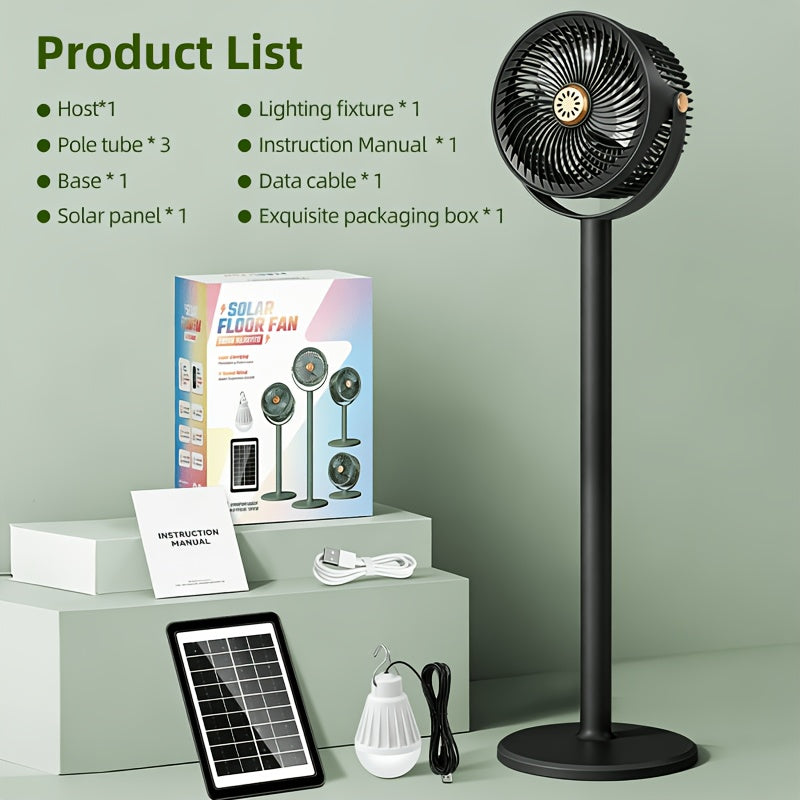 USB Charging Home Standing Fan, Solar Standing Fan, Outdoor Solar Charging Electric Fan, Retractable Floor Fan, Long Lasting Durable Fan, Perfect for Home Living Room and Outdoor Camping