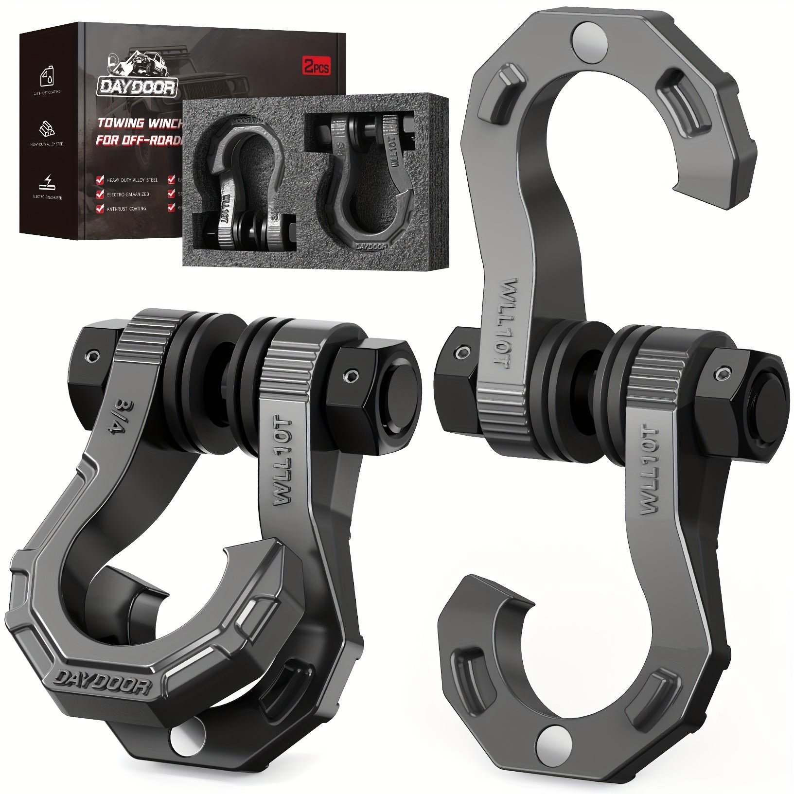 45,000 lb Break Strength Tow Hook, D-Ring Shackle, 3/4" Heavy-Duty Hook with 7/8" Screw Pin, for Off-Road Vehicle Recovery