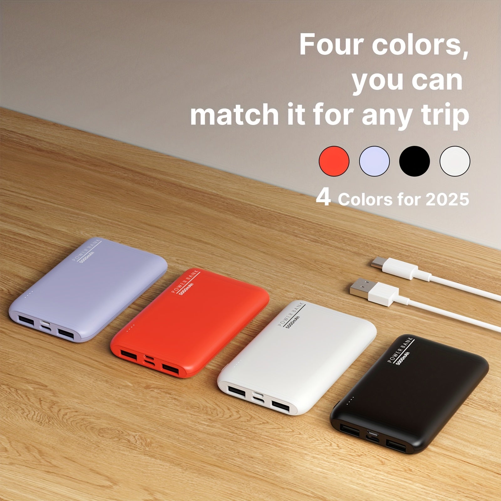 5000mAh Ultra-Thin Portable Power Bank with Dual USB Outputs, Designed for Outdoor Emergency Backup, Suitable for iPhone/Android Mobile Devices And Other Digital ElectronicsIncludes, Includes Type-C Charging Cable, Holiday Gifts