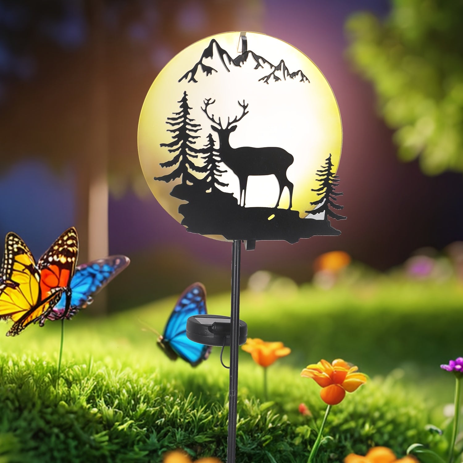 One-Piece Solar Elk Garden Light, Metal Round Deer Ground Insert Light Under the Night Sky, Outdoor Waterproof High-Brightness Warm White Light, Suitable for Holiday Courtyard, Garden, Patio, Walkway, Corridor, Gardening Decorative Light